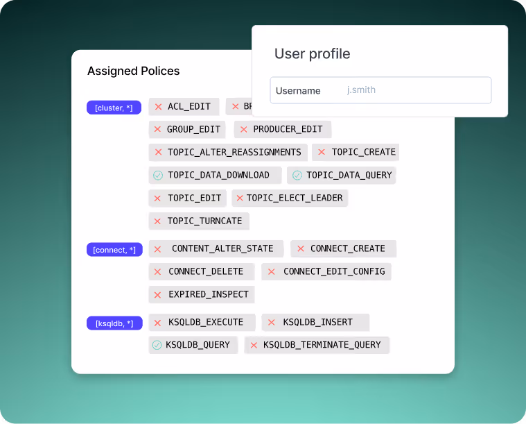 Governance view showing RBAC, audit log, and multi-tenancy controls applied across technologies