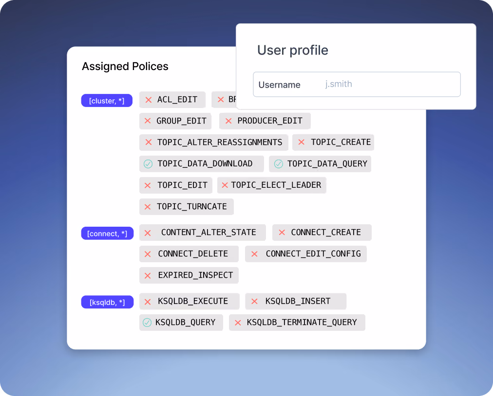Kpow governance view showing role-based access control policies
