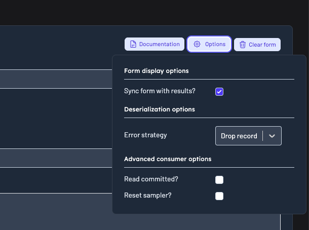 Data Inspect search form synced with the active results tab query